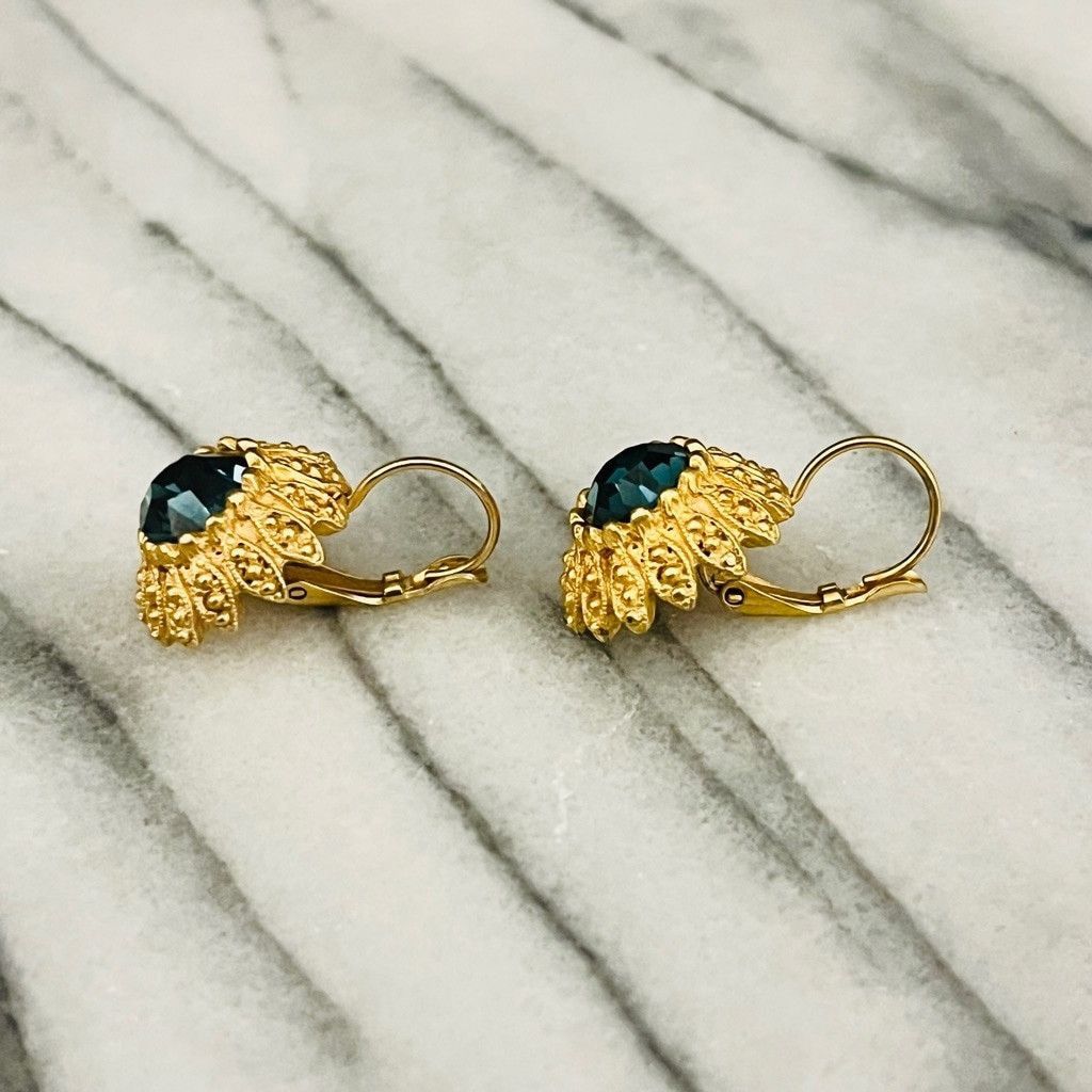 Vintage Vintage Teal Crystal Drop Earrings Gold Tone Metal Size ONE SIZE - 6 Thumbnail