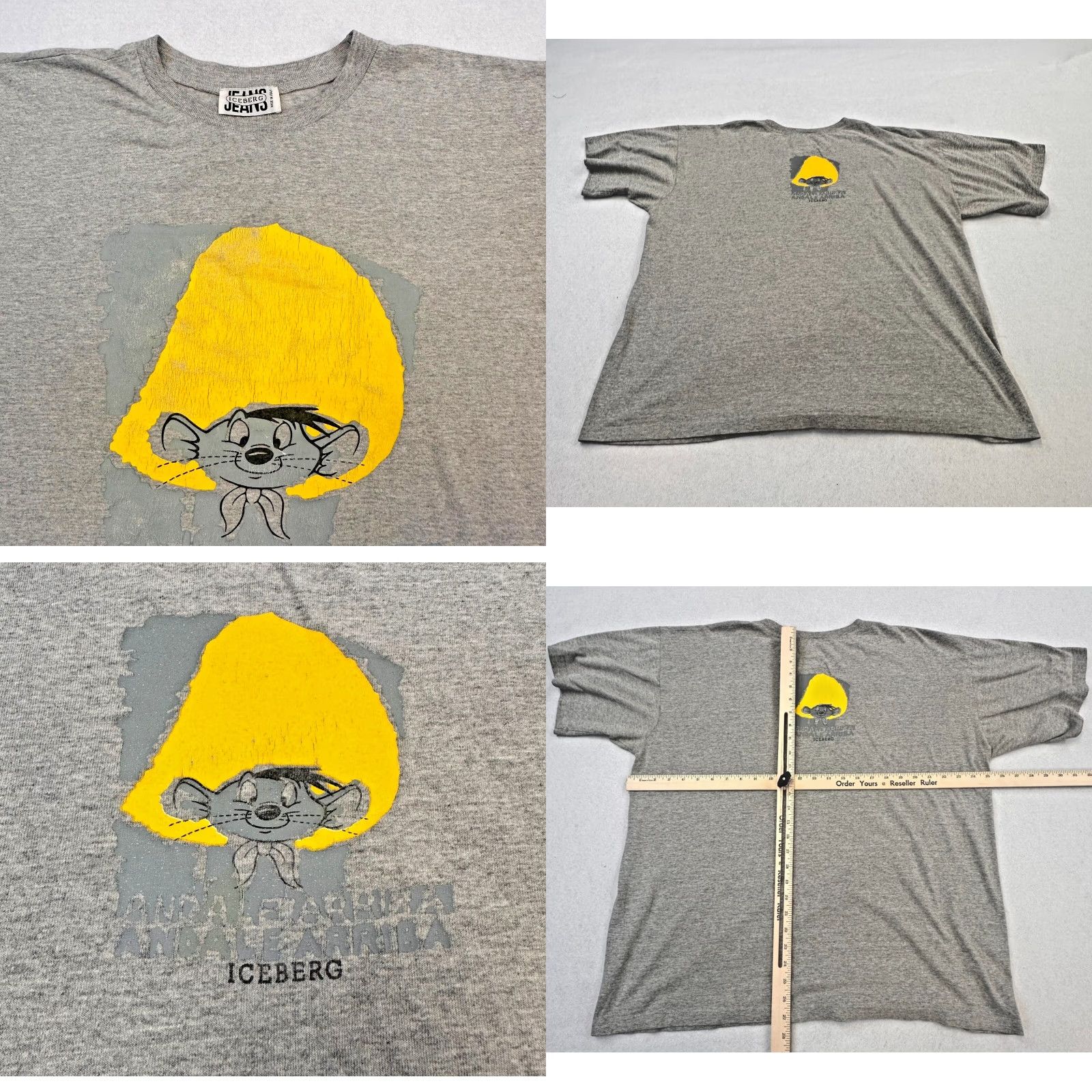 Vintage Iceberg Jeans Tee Mens 2XL Speedy Gonzalez Graphic Made in Italy Iceberg Shirt Graphic Print Cartoon Looney Tunes Summer Spring 90s Mens Size US 39 - 8 Thumbnail
