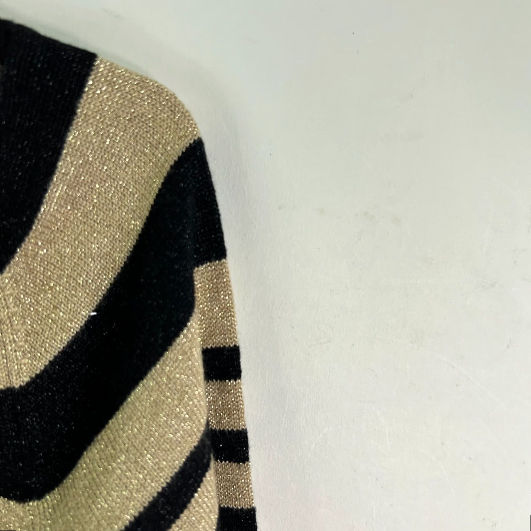 Vintage Joseph A Metallic Striped Cowl Neck Sweater Womens PM Black/Tan Size M / US 6-8 / IT 42-44 - 2 Thumbnail