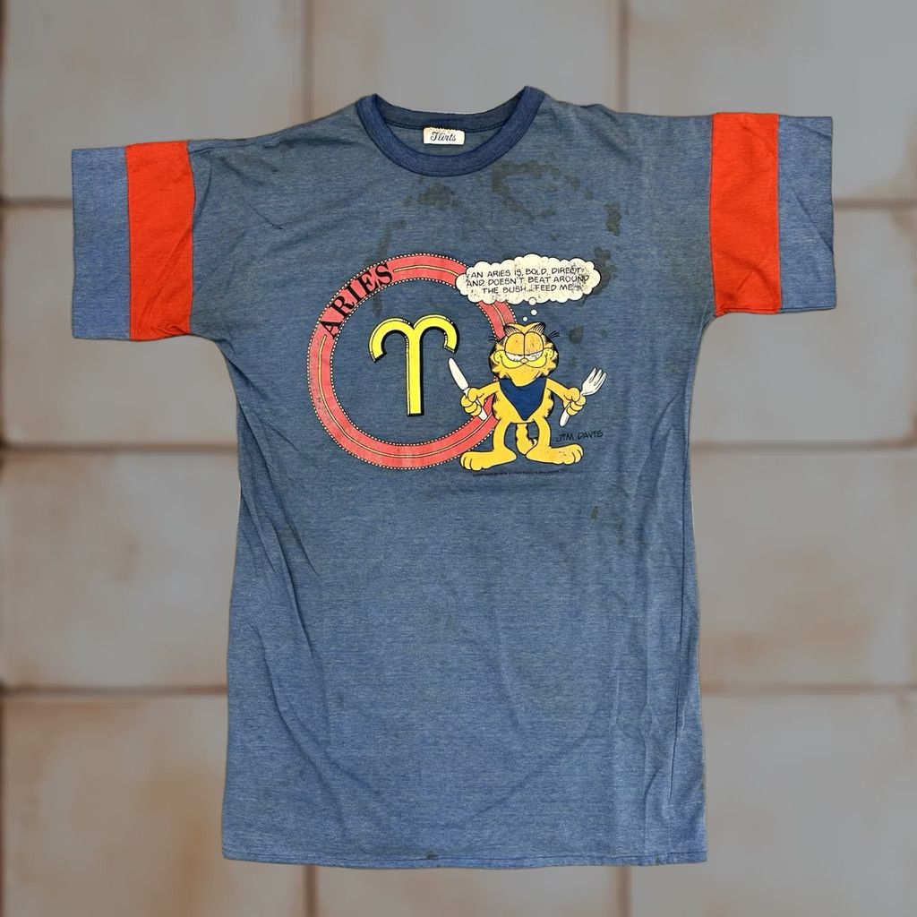 Vintage VINTAGE 1978 Flirts Garfield Jim Davis Aries T Shirt XL Blue Stained Distressed Size US XL / EU 56 / 4 - 1 Thumbnail