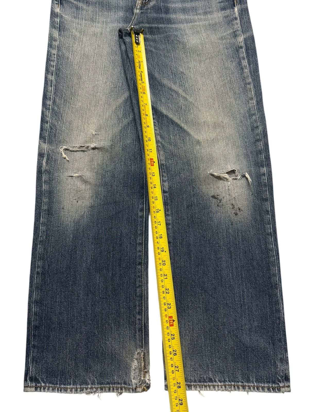 GU Vintage Y2K Japanese GU Faded Wash Distress Wide Leg Loose Size US 33 - 10 Thumbnail