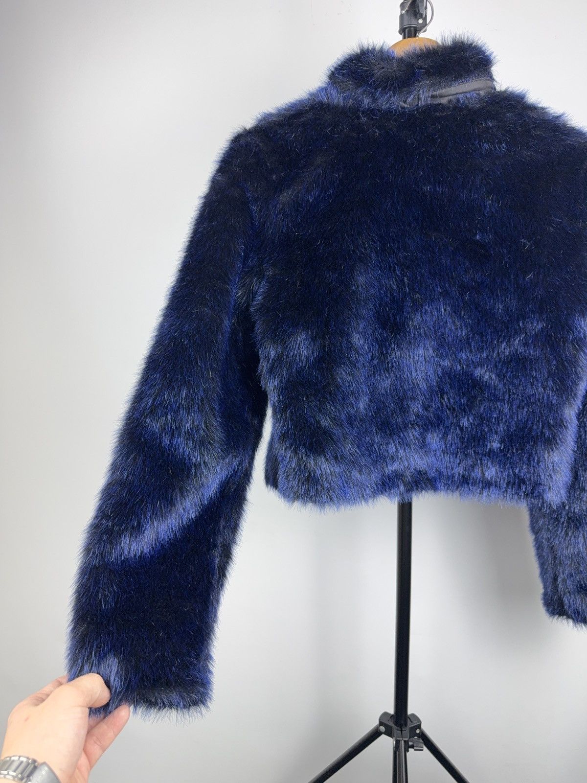 If Six Was Nine 00s Blue Faux Fur Jacket Cropped Hysteric Glamour Style Vibe Size M / US 6-8 / IT 42-44 - 8 Thumbnail
