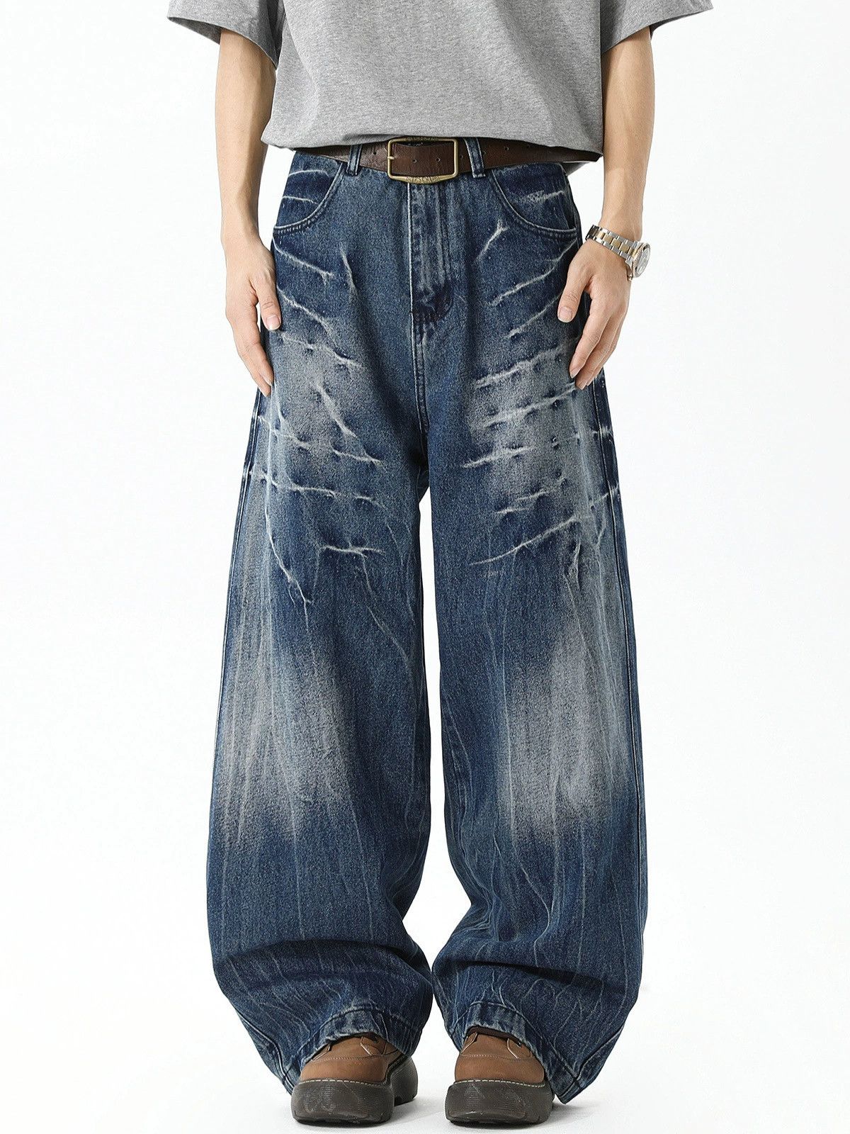 Vintage Men's trendy straight wide-leg lightning pattern jeans Size US 32 / EU 48 - 2 Thumbnail