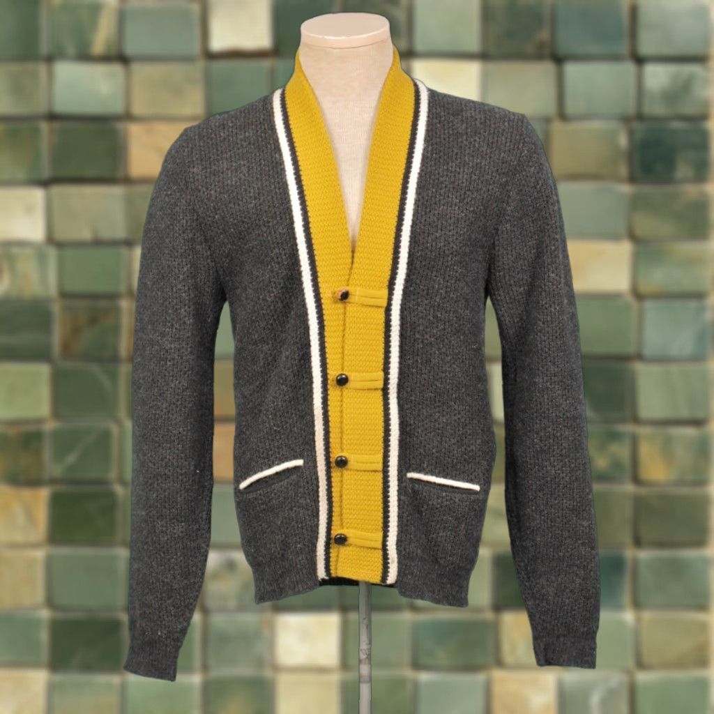 Vintage VTG Sportswear Cardigan 60s Grey Yellow Size 38 1960s Wool Blend Men Mens Size US L / EU 52-54 / 3 - 1 Thumbnail