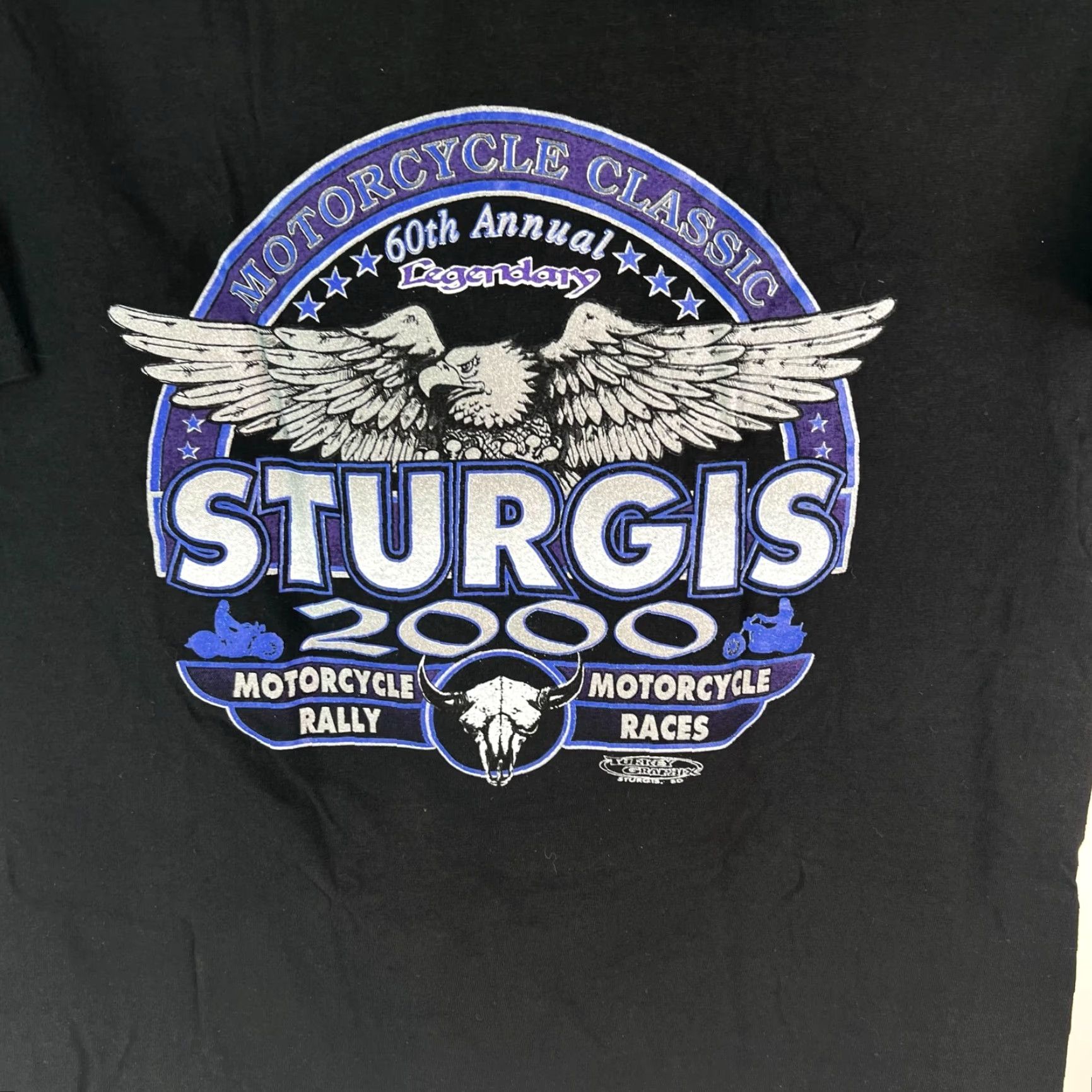 Hanes VINTAGE 2000 Sturgis Rally 60th Black Hills Rally Mens Black Tee Sz XL Size US XL / EU 56 / 4 - 2 Thumbnail