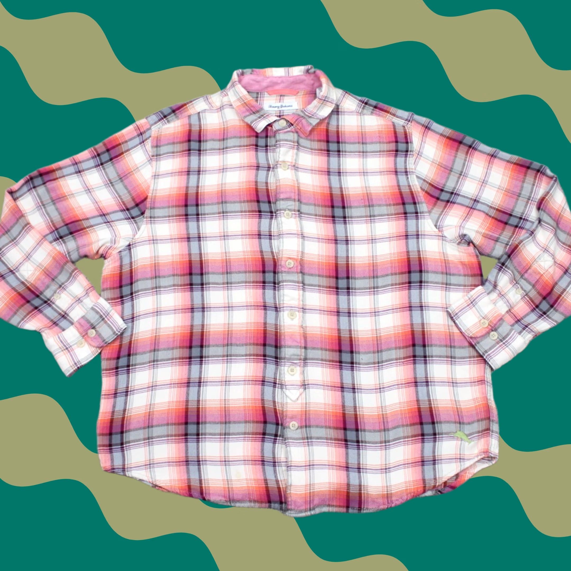 Tommy Bahama Tommy Bahama Shirt Men XL Pink/Purple/White Plaid Rayon L/S Button Up Vintage: No Size US XL / EU 56 / 4 - 1 Thumbnail