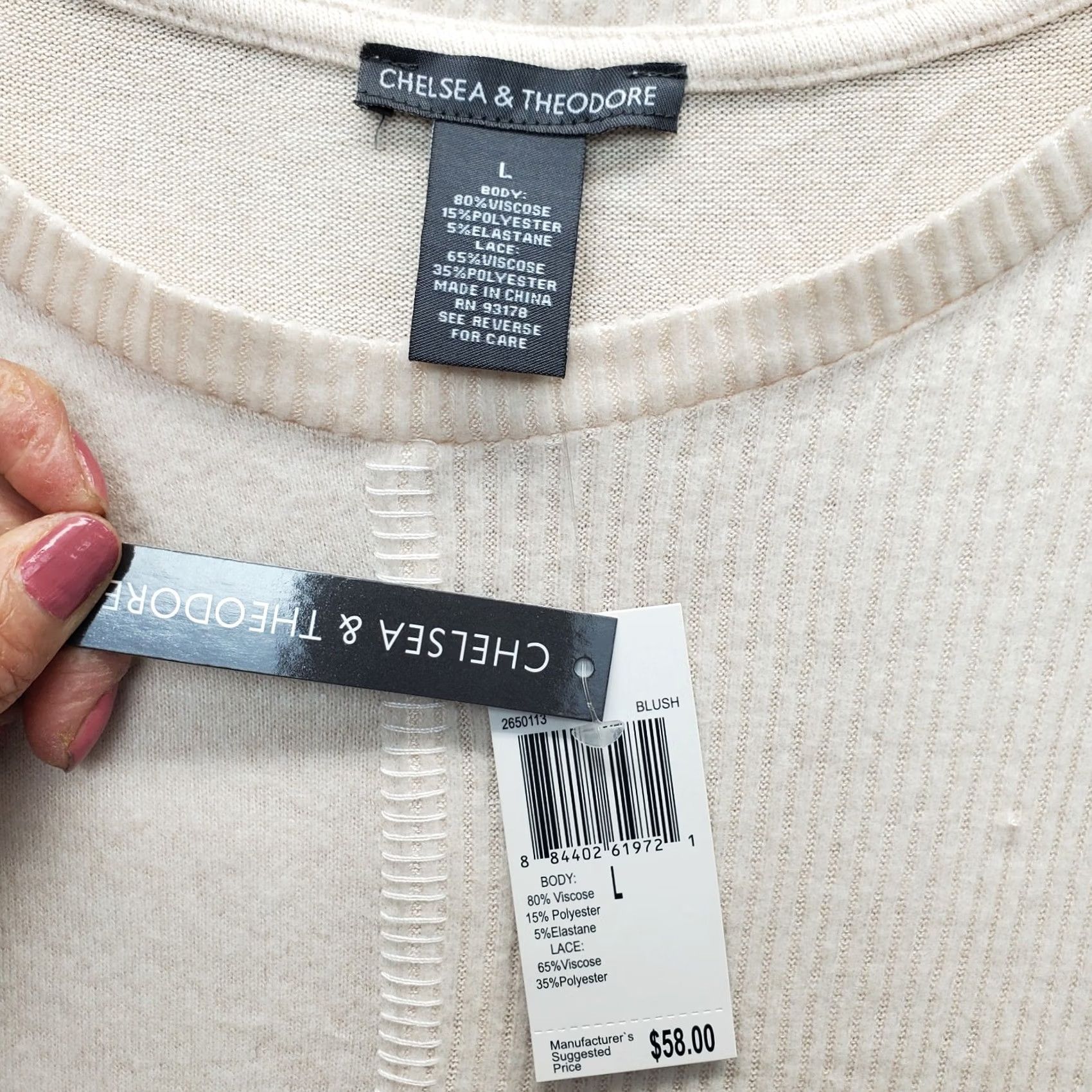 Vintage Chelsea & Theodore Tunic Top Womens L Tan Fuzzy Blush Long Sleeve Round Neck Shirt Size L / US 10 / IT 46 - 5 Thumbnail