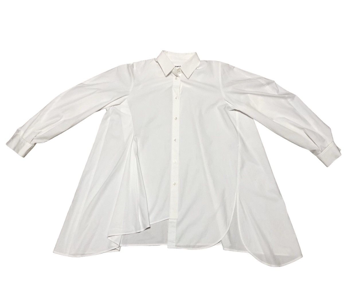 image of Designer Enföld Asymmetrical Long Sleeve Button Down Shirt in White, Women's (Size Medium)