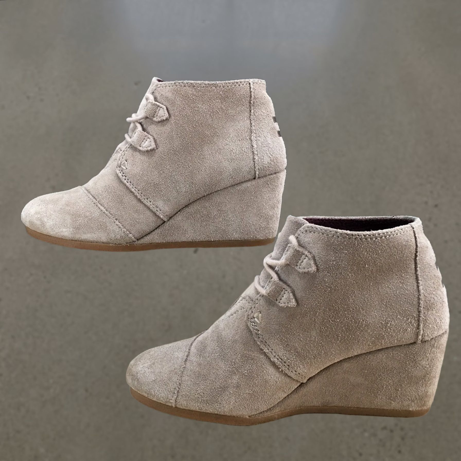 Toms TOMS Kala Boots Womens 9 Casual Dessert Wedge Ankle Bootie Taupe Suede Lace Up Boots Size US 9 / IT 39 - 1 Thumbnail