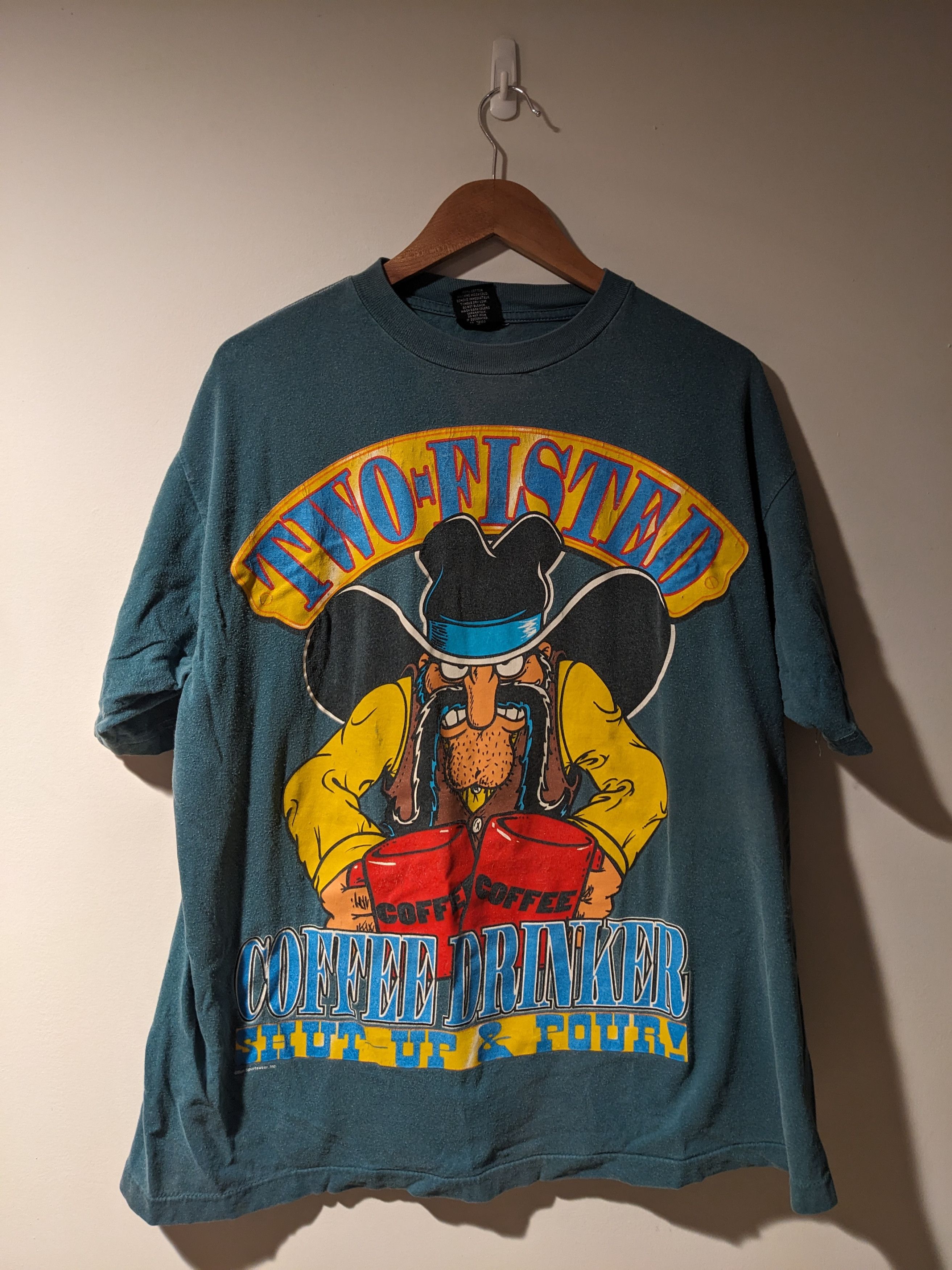 Vintage Vintage 90s Two Fisted Coffee Drinker Humor Funny T-Shirt Size US XL / EU 56 / 4 - 1 Thumbnail