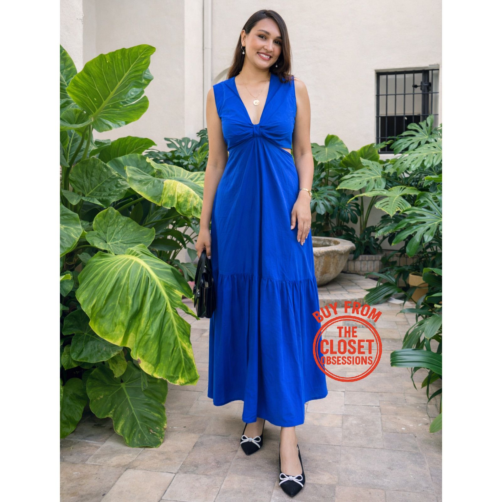 Mango MANGO Blue Sleeveless V-Neck Maxi Dress NWT Size L / US 10 / IT 46 - 9 Thumbnail
