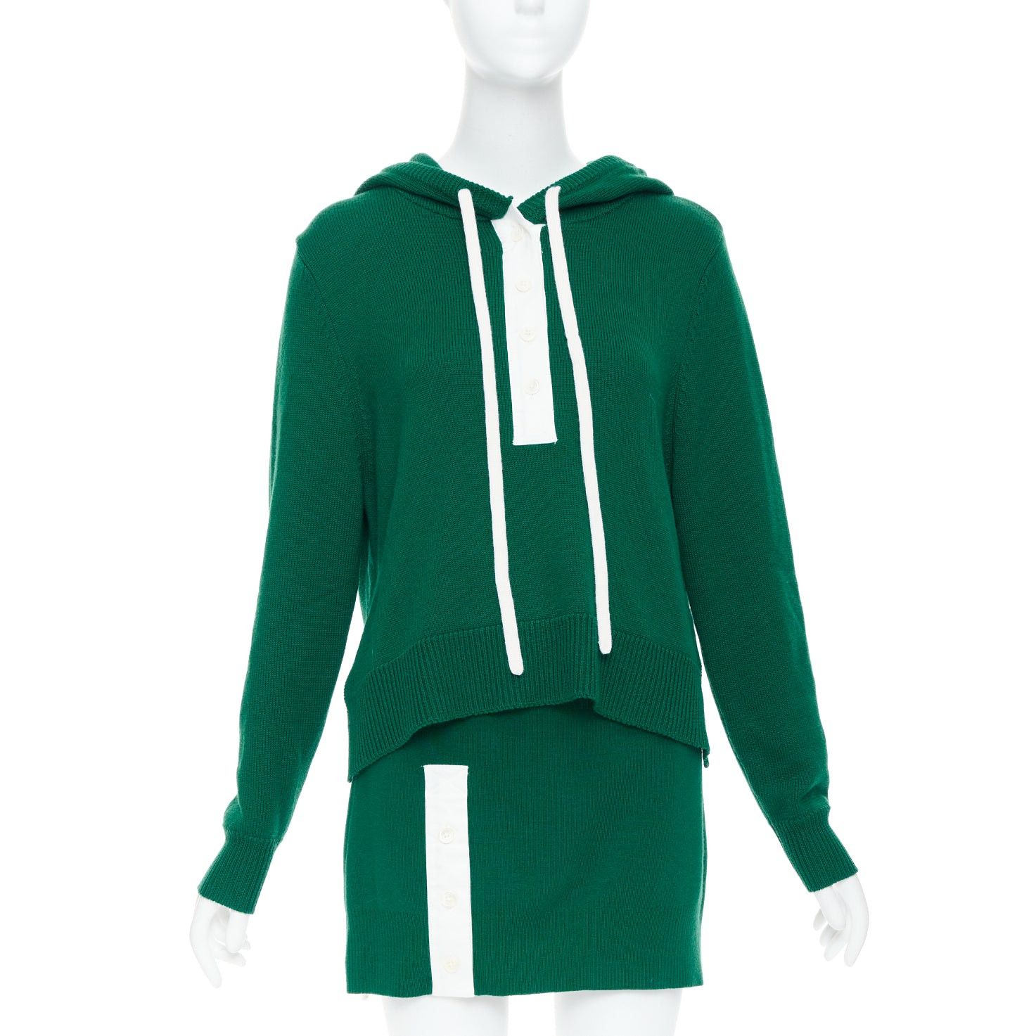 MONSE 2021 Runway green white logo polo hood sweater mini skirt