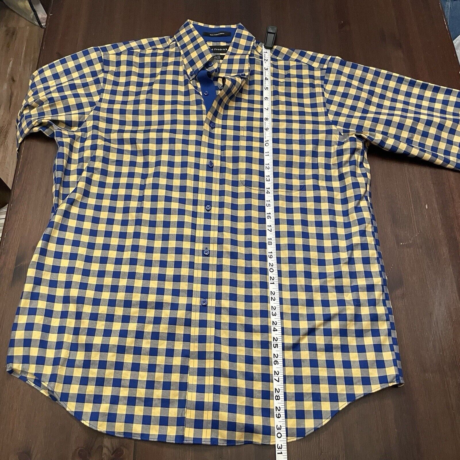 Paul Fredrick Paul Fredrick Blue Yellow Gingham Dress Shirt 16.5 x 32 Size US XS / EU 42 / 0 - 8 Thumbnail