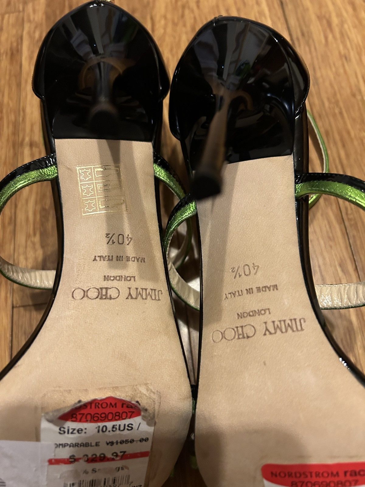 Jimmy Choo Jimmy Choo Thistle Strappy Black Patent & Green Sandal Size US 10.5 / IT 40.5 - 3 Thumbnail