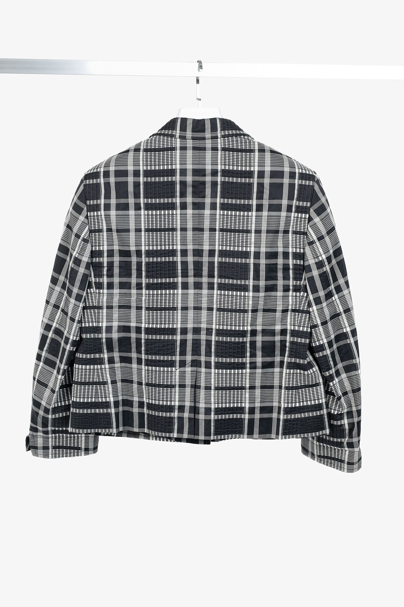 Akris Akris Punto Black & White Cotton Plaid Pintuck Blazer Size L / US 10 / IT 46 - 2 Thumbnail