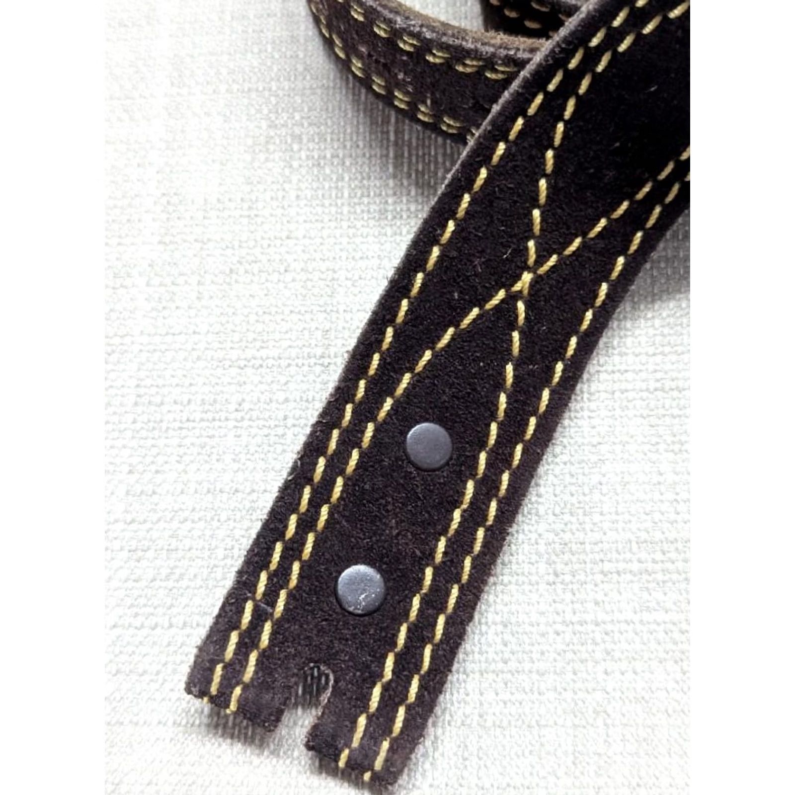 Vintage VINTAGE WESTER belt buckle SPLIT-SUEDE cowhide leather 30 brown STITCHED belt Mens Size 30 Brown Western style with buckle snaps 1930s 40s Size 30 - 2 Thumbnail