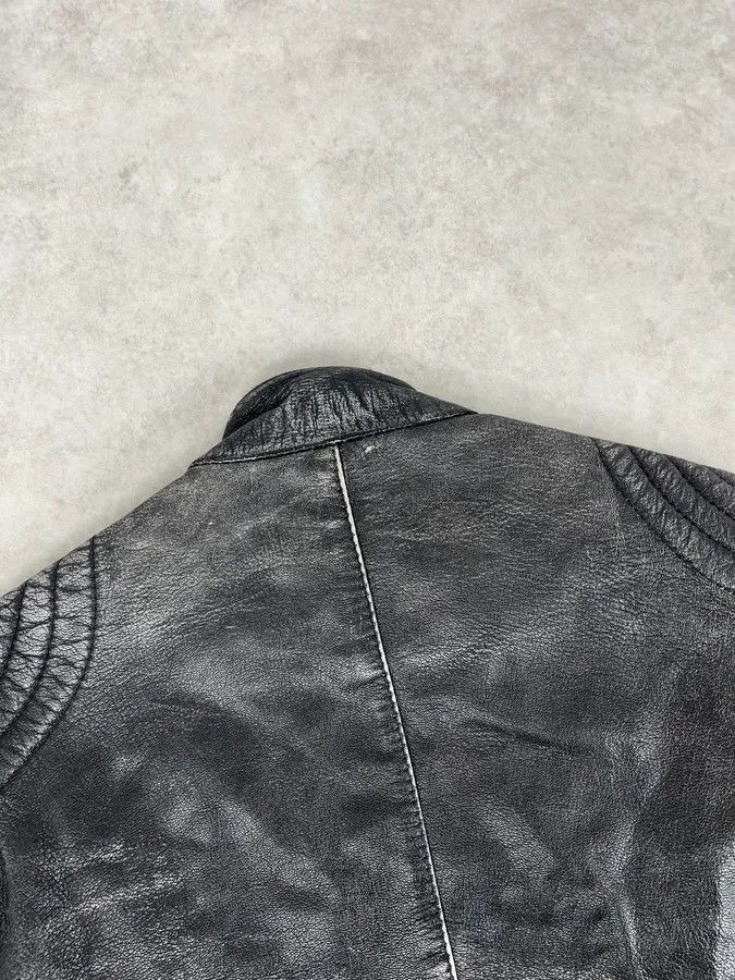 Vintage 2000s Massimo Rebecchi Biker Black Eroded Leather Jacket Size US S / EU 44-46 / 1 - 7 Thumbnail
