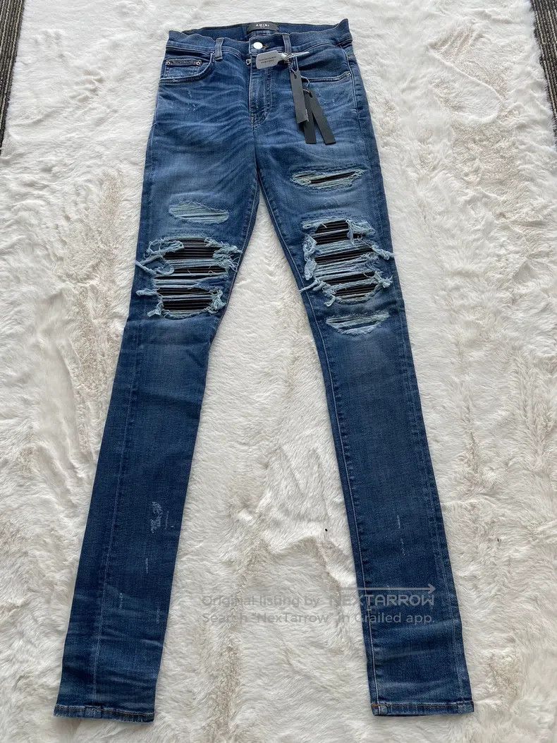 Amiri Amiri Size 28 Washed blue and blue split leather 16AW MX1 j Size US 28 / EU 44 - 1 Thumbnail