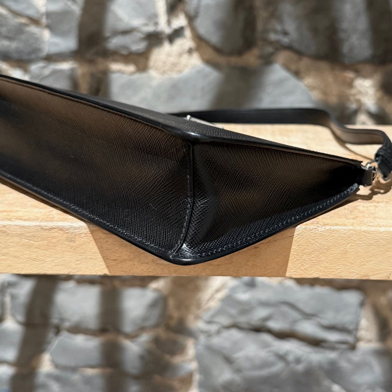 Prada Prada Black Saffiano Triangle Logo Mini Shoulder Bag Size ONE SIZE - 13 Thumbnail