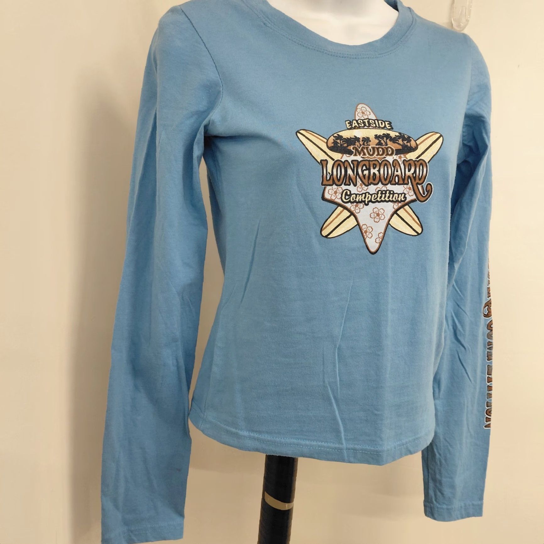 Vintage Mudd Surf Beach Shirt Junior Size Small Blue Long Sleeve Cropped Crewneck Shirt Size S / US 4 / IT 40 - 4 Thumbnail