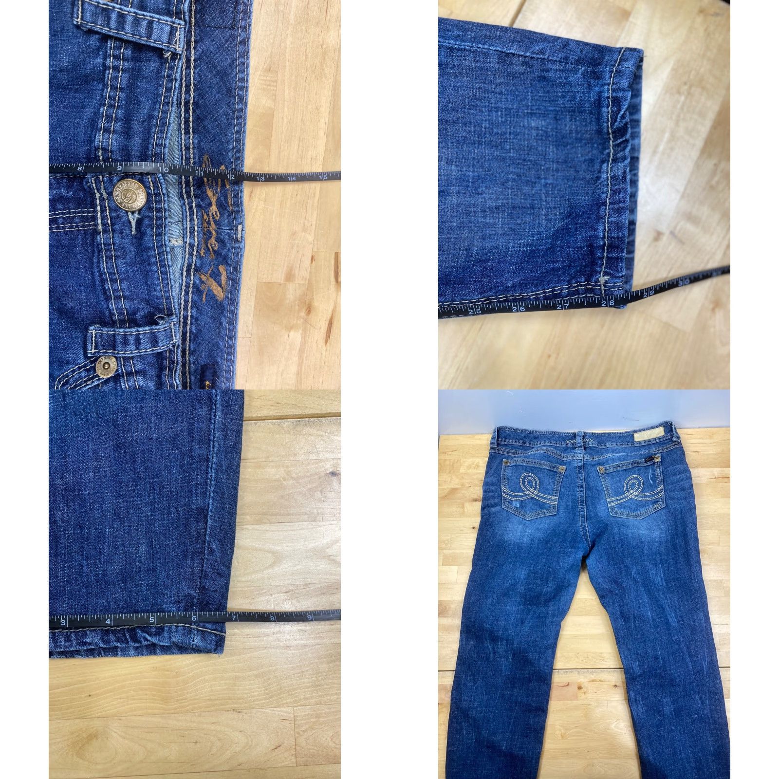Vintage Seven7 Luxe Denim Jeans Womens 18 Skinny Mid Rise Dark Wash Distress 8162 Size 40" / US 18 - 8 Thumbnail