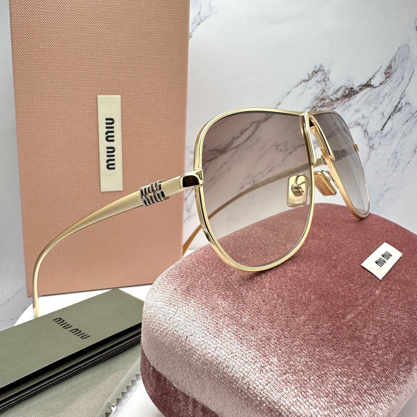 Miu Miu New MIU MIU Sunglasses Gold Brown Gradient Metal Aviator Size ONE SIZE - 5 Thumbnail