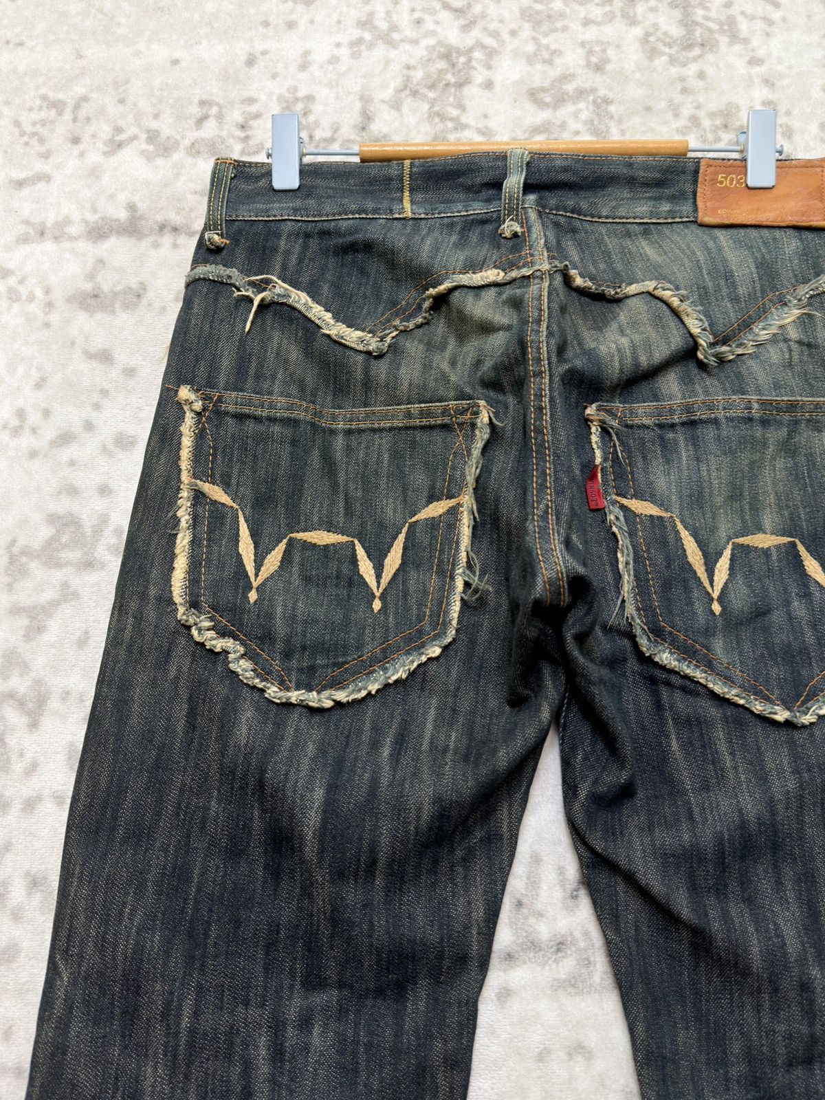 Edwin Flared EDWIN 503 Distressed Style V Pocket Denim Jeans Size US 31 - 10 Thumbnail