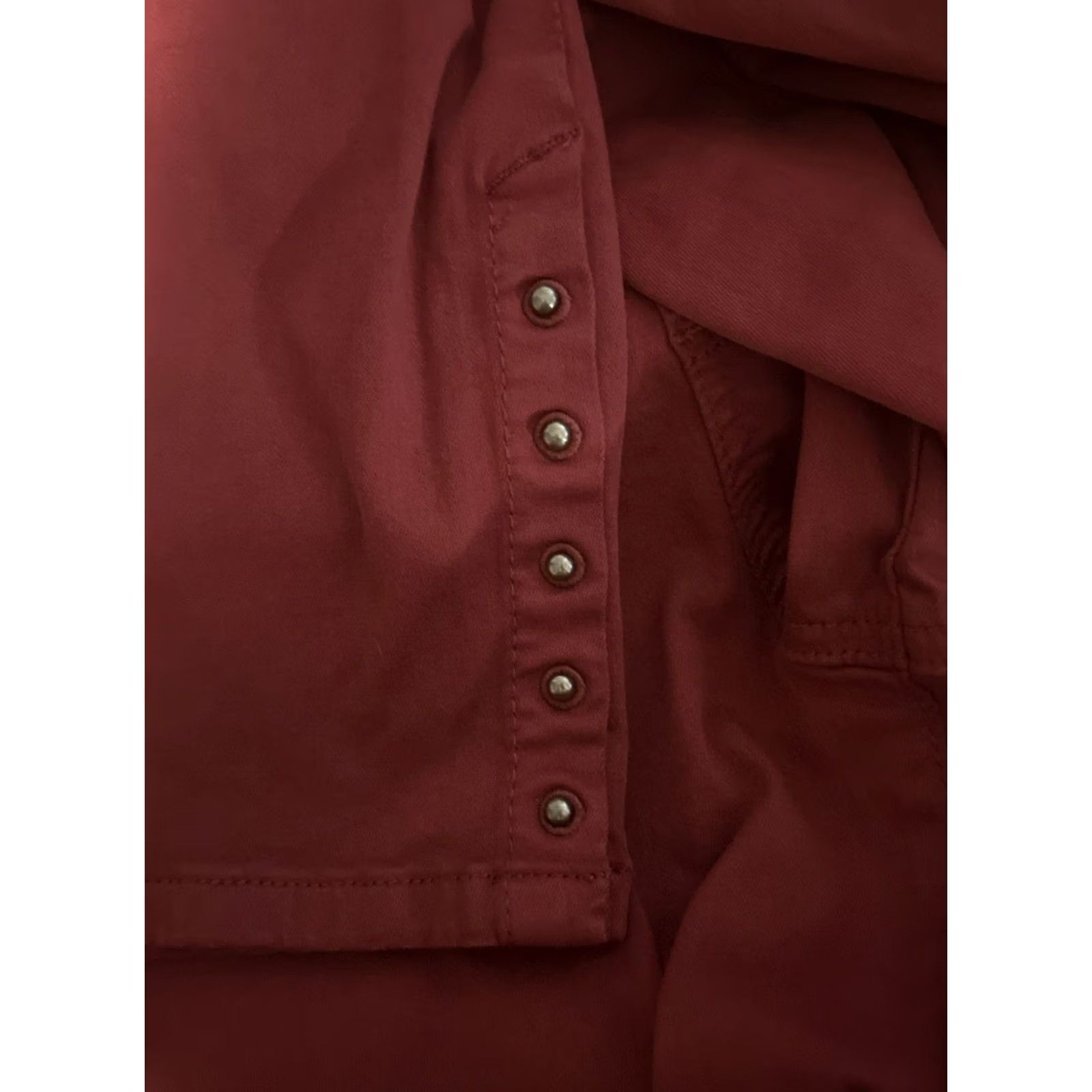 Vintage Tribal Pants Women 12 Burgundy Red Stretch Pull On Ankle Studded Pockets Elastic Waist 27.5" Inseam Straight Casual Modern Size 34" / US 12 / IT 48 - 6 Thumbnail