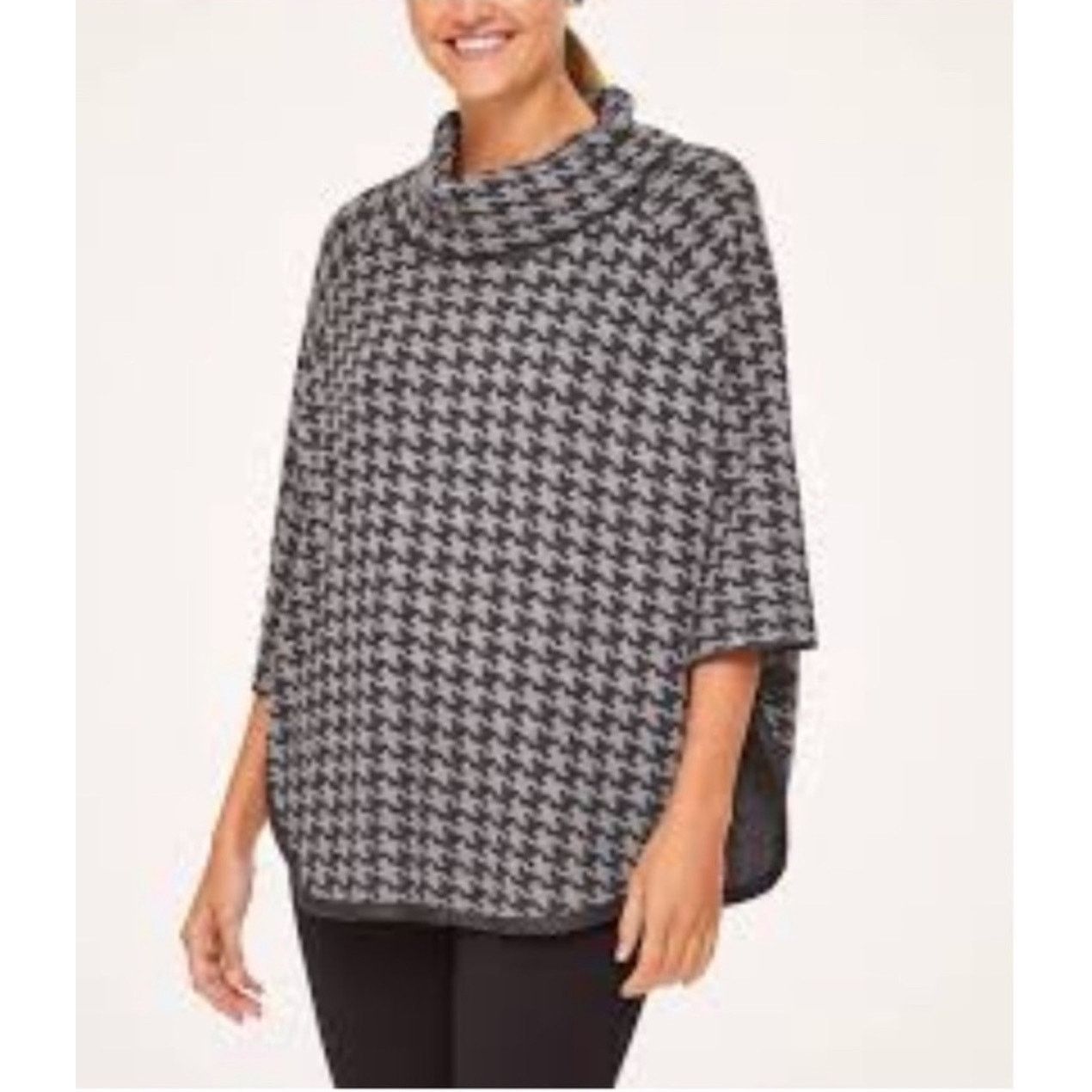 Loft Loft Outlet black/gray houndstooth knit poncho Size XS/S Size XS / US 0-2 / IT 36-38 - 1 Thumbnail