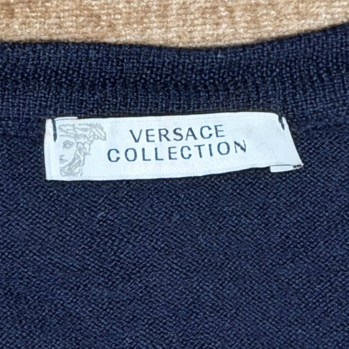 Versace Versace Collection Wool V Neck Sweater Navy Medusa Logo Size Size US L / EU 52-54 / 3 - 4 Thumbnail