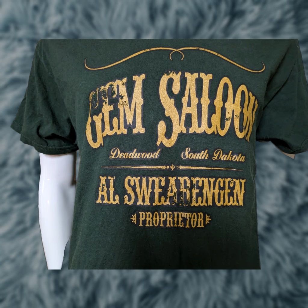 Gildan Retro Gem Saloon Deadwood SD T Shirt Large Al Swearengen Men Green Cotton Logo T-Shirt Size US L / EU 52-54 / 3 - 1 Thumbnail