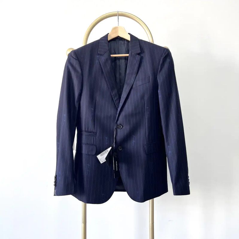 Versace Men's Long Sleeve Wool Blazer in Navy 0089