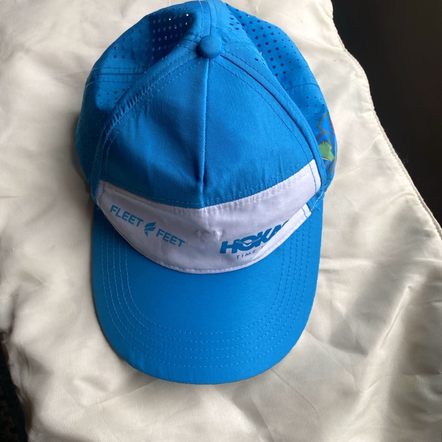 Vintage Hoka One One Fleet Feet Hat Strapback Blue Lightweight Polyester Microfiber 5 Panel Adjustable Breathable Men Cap Summer Spring Fall Size ONE SIZE - 5 Thumbnail