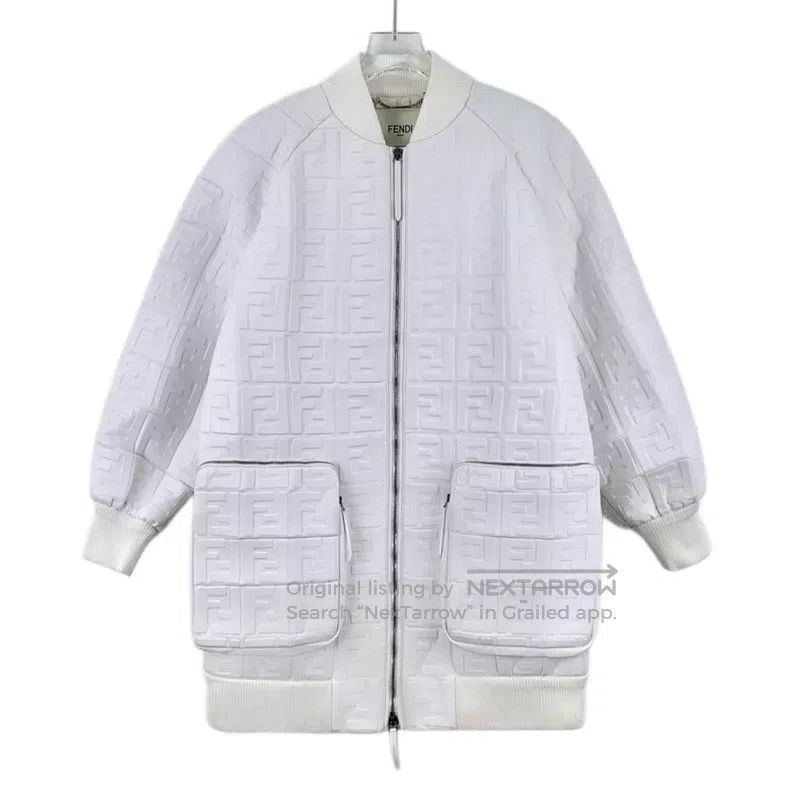 Fendi Fendi White double F embossed logo leather collar zip long Size XS / US 0-2 / IT 36-38 - 1 Thumbnail