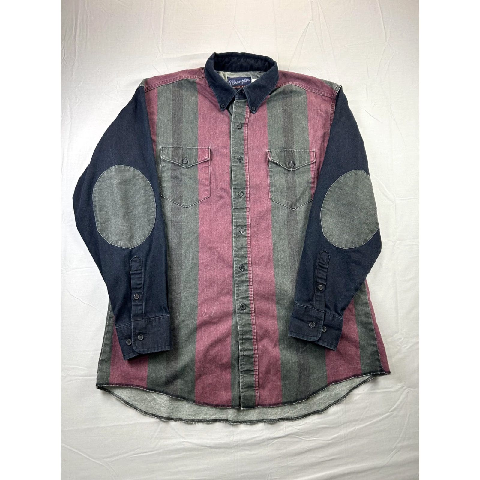 Wrangler VINTAGE Wrangler Shirt Mens Large Stripe Denim Button Long Sleeve USA Elbow Size US L / EU 52-54 / 3 - 3 Thumbnail