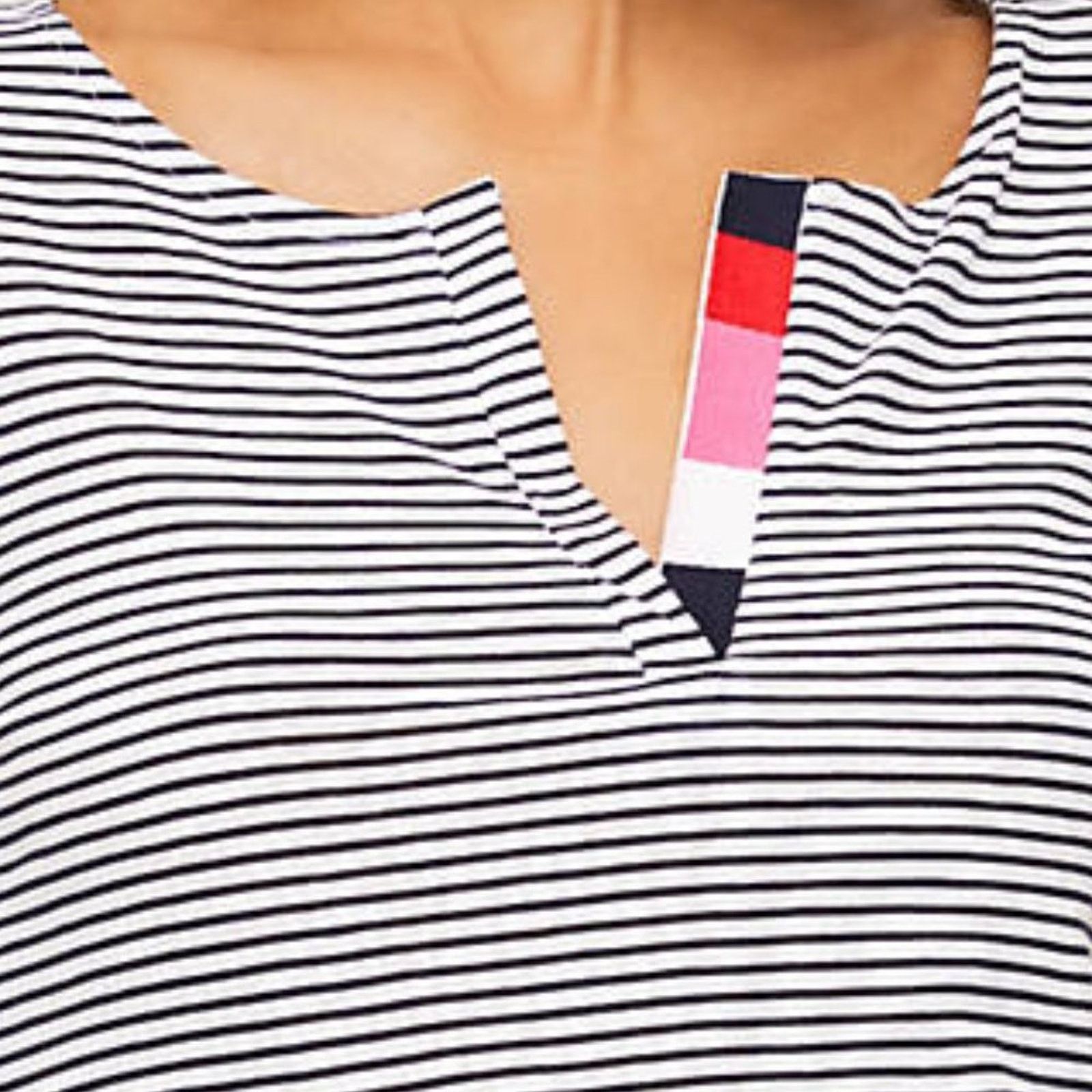 Loft LOFT Blue Striped Floral Split Neck Tee Size XS / US 0-2 / IT 36-38 - 4 Thumbnail