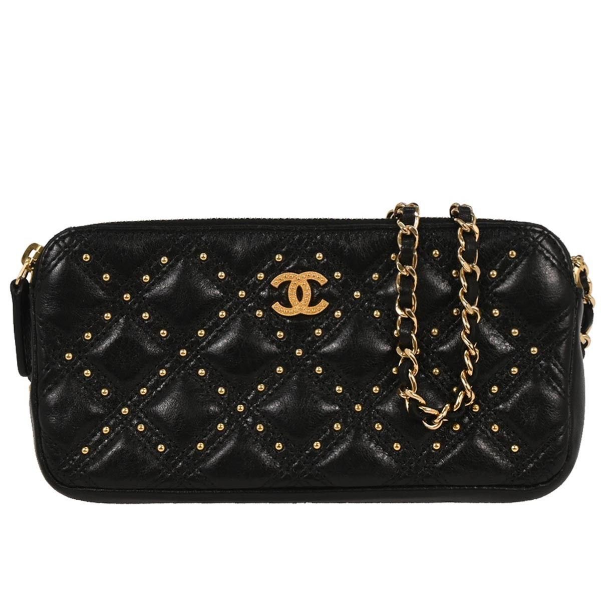 Chanel Chanel Double Zip Clutch with Chain Studded Quilted Leather Size ONE SIZE - 1 Thumbnail