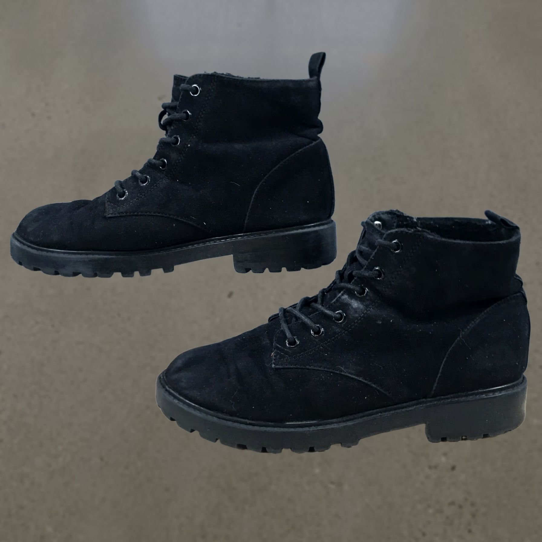 H&M Divided H&M Hiking Boots Womens 9.5 Black Suede Lace Up Ankle Bootie Shoes, Casual, Solid Black, 9.5 US, Divided by H&M, Boot, M, Women's Shoes Size L / US 10 / IT 46 - 1 Thumbnail