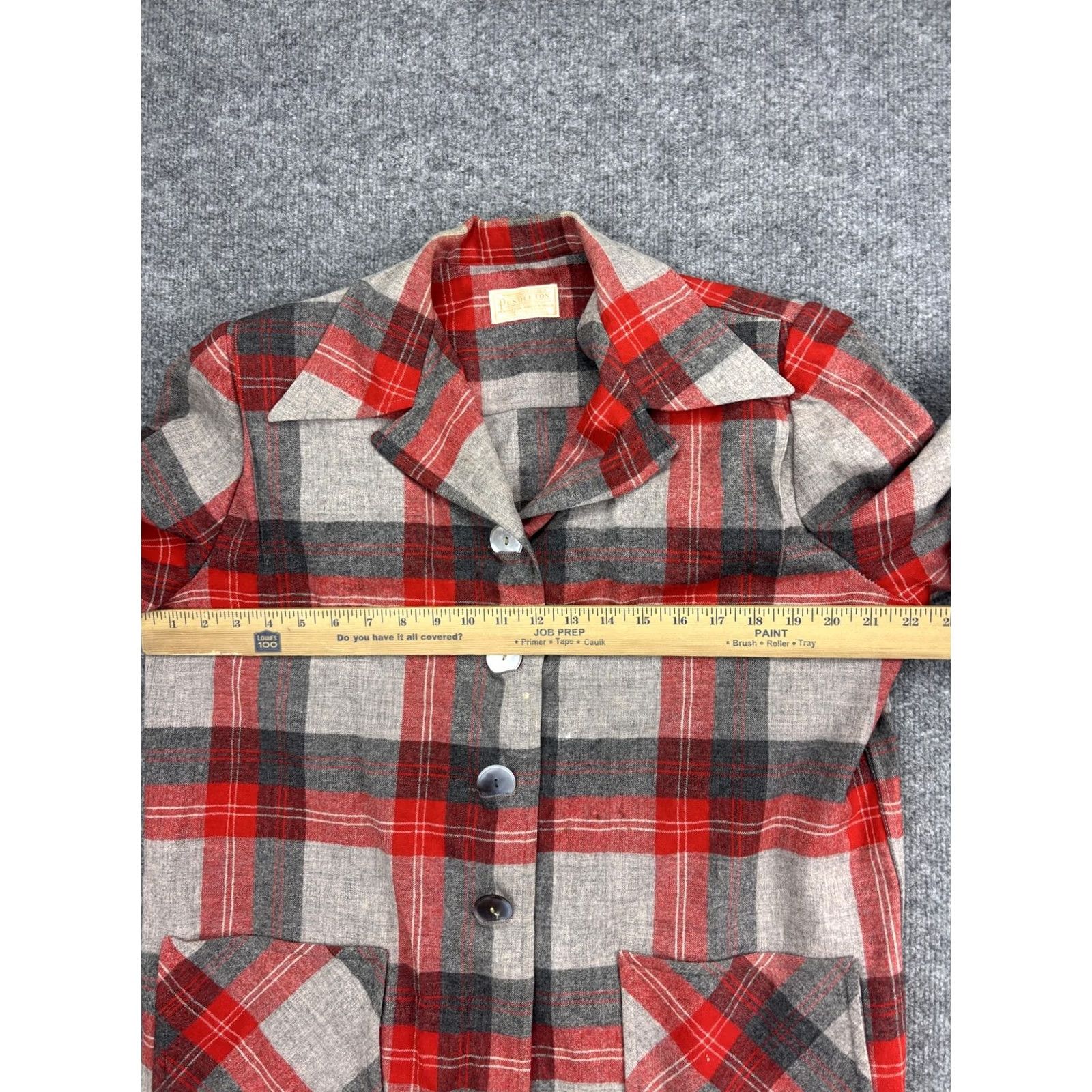 Pendleton VINTAGE Pendleton Jacket Womens Large Red Plaid Wool Flannel Short Button Front Size 36" / US 14 / IT 50 - 5 Thumbnail