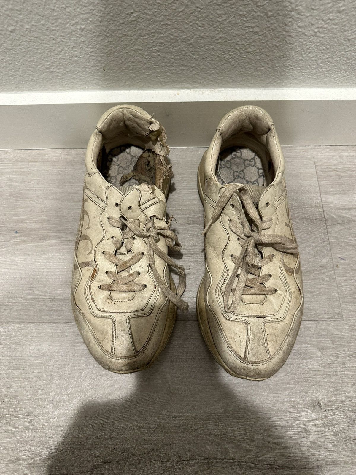 image of Gucci Rhyton Distressed Sneaker (Ivory) in Cream, Men's (Size 9.5)