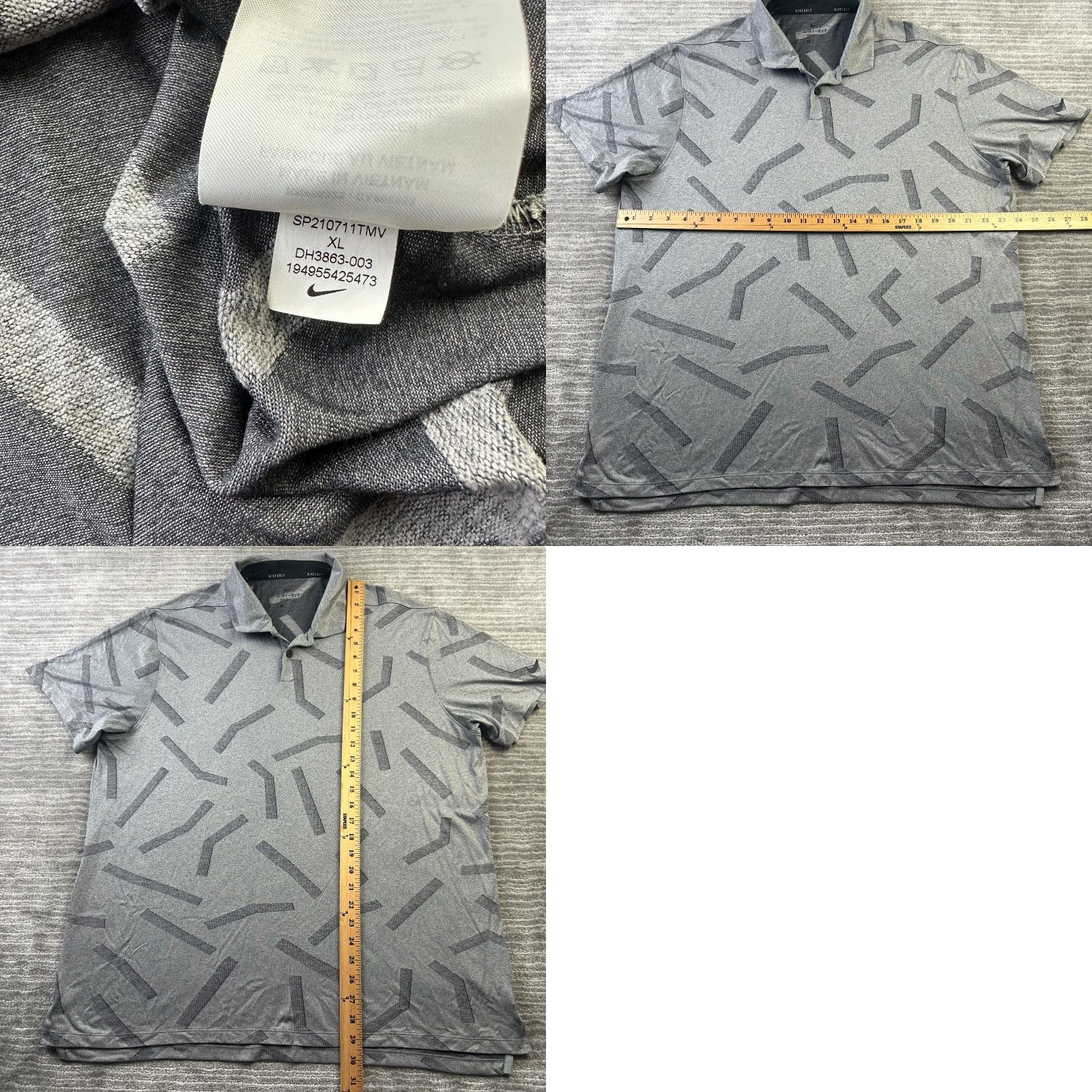 Nike Nike Polo Shirt Mens XL Gray Dri Fit Jacquard Geometric Golf Short Sleeve Collared Button Embroidered Logo Activewear Casual Travel Geometric Pattern Size US XL / EU 56 / 4 - 8 Thumbnail