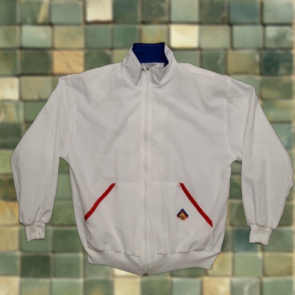 Vintage VINTAGE Windbreaker Jacket White Lightweight Pullover Red Blue Accents Womens Bomber Jacket Cricket Lane, Size 10 Size L / US 10 / IT 46 - 1 Thumbnail