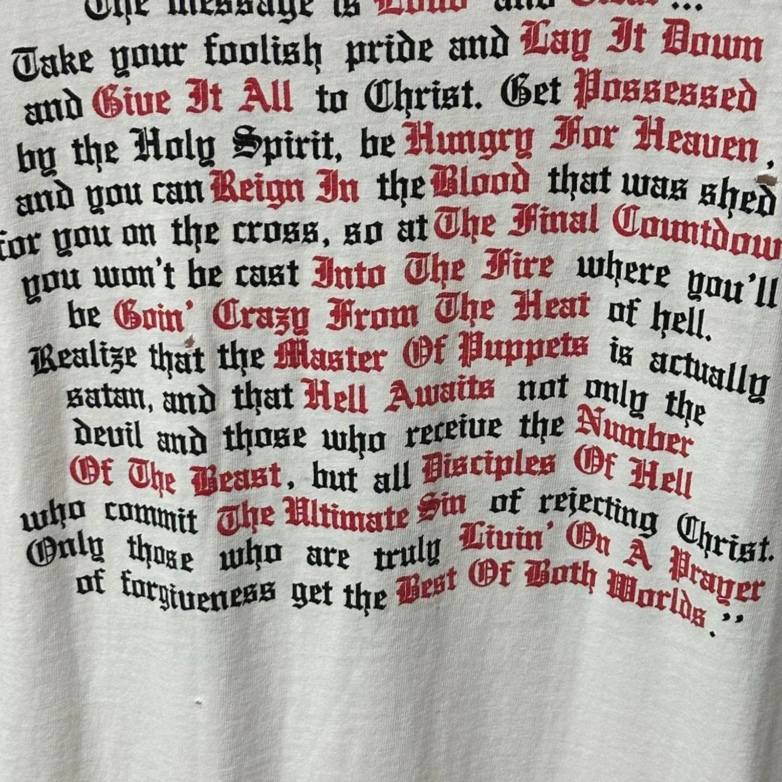 Vintage Vintage 1987 “Heavenly Metal” Christian Living Epistles tee Size US L / EU 52-54 / 3 - 7 Thumbnail