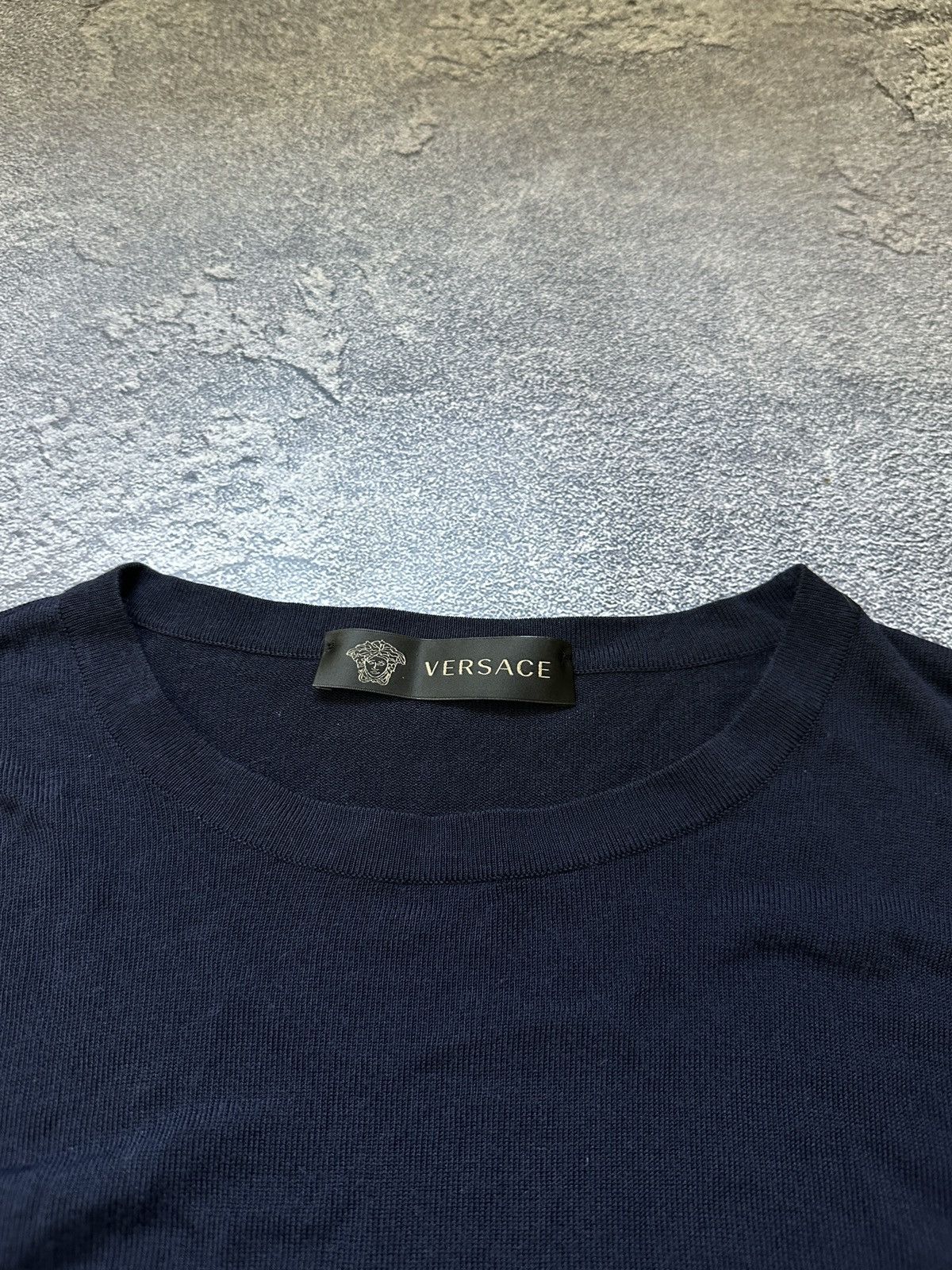 Versace Versace Navy Laser-Cut Diamond Knit Sweater XL Made in Italy Size US XL / EU 56 / 4 - 5 Thumbnail