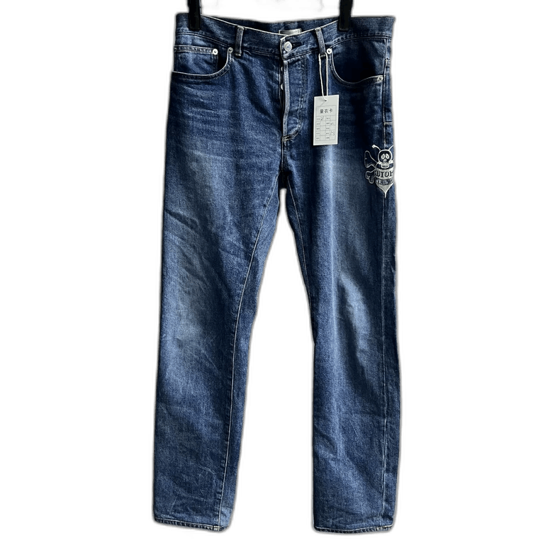 Dior Blue Skull Print Straight Denim Pants Size US 31 - 1 Thumbnail