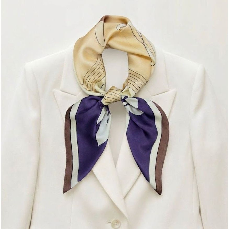 Other ✨Elegant Silky Square Scarf Floral Line Art White Purple Sha Size ONE SIZE - 1 Thumbnail
