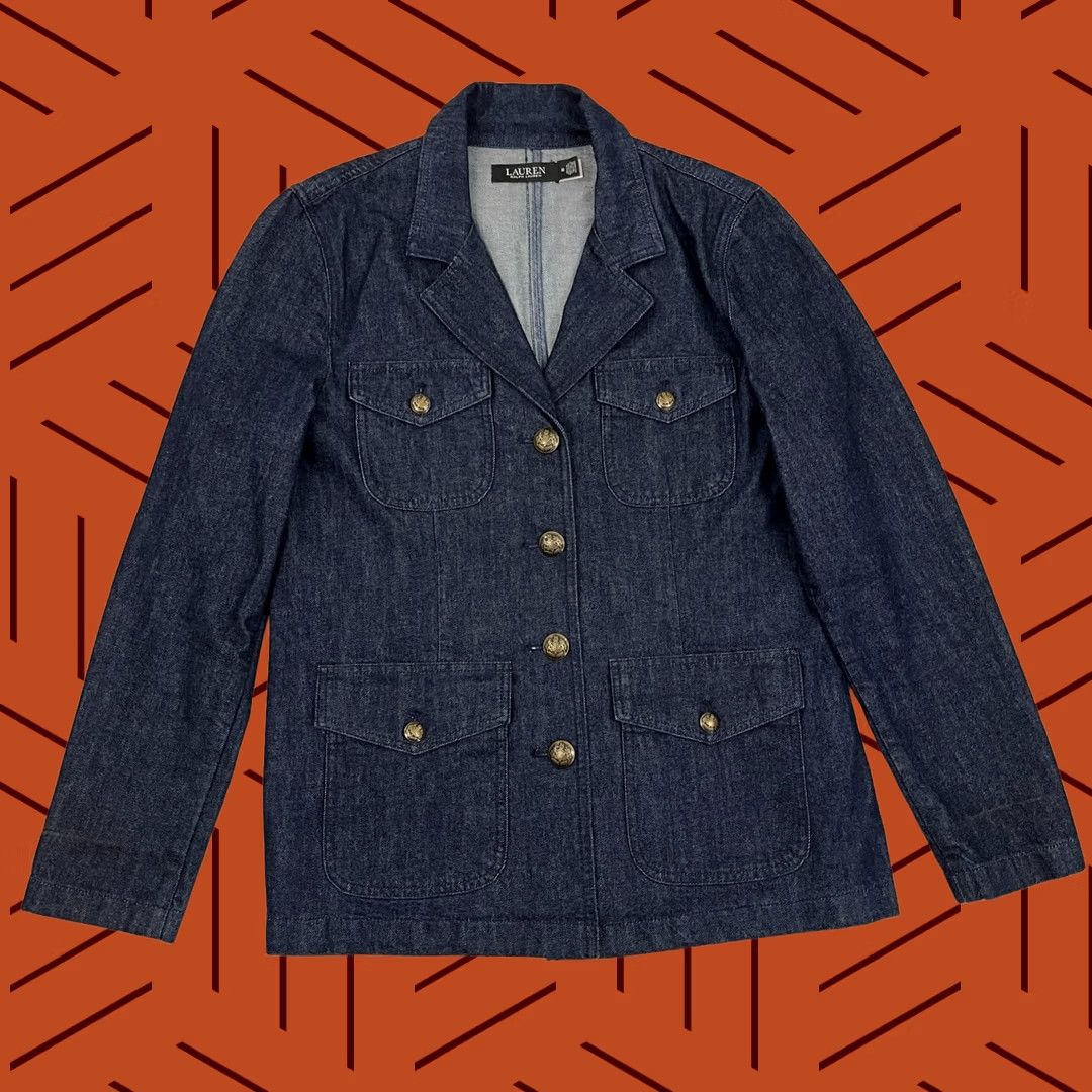 Ralph Lauren VINTAGE Lauren Ralph Lauren Denim Blazer Jacket Size 10 Blue Equestrian Academia Preppy Mens Women? Size L / US 10 / IT 46 - 1 Thumbnail