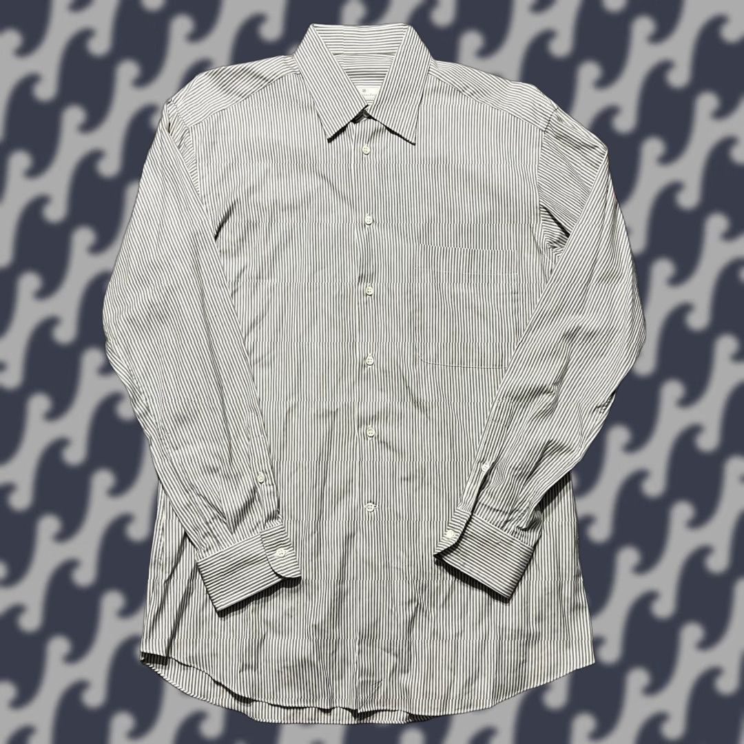 VINTAGE Ermenegildo Zegna Dress Shirt Gray Striped Button Up Long Sleeve Mens 15 New D3