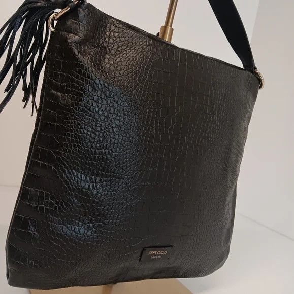 Jimmy Choo Jimmy Choo Croc-Embossed Leather Soft Hobo Bag - Black Size ONE SIZE - 4 Thumbnail
