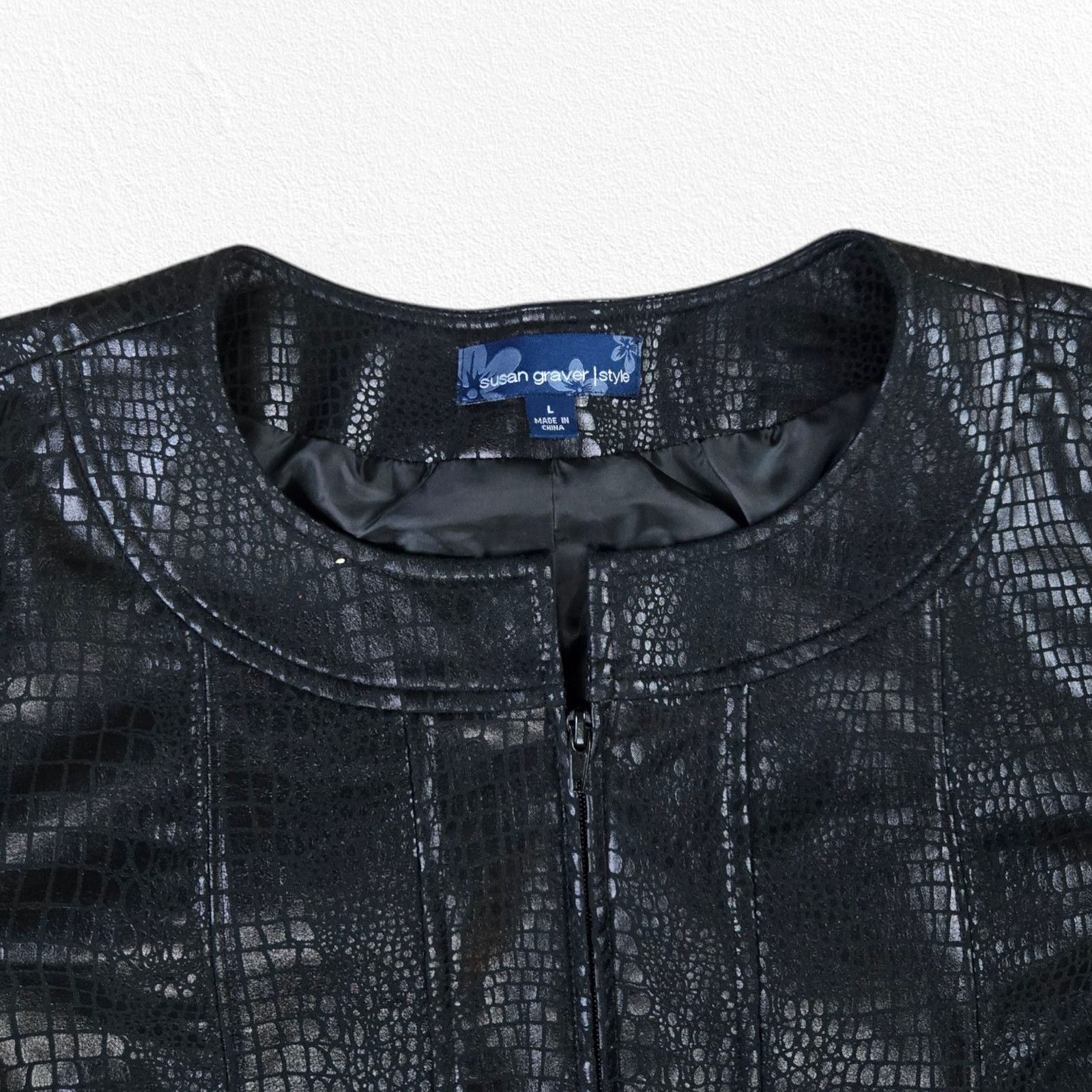 Other Y2K Black Faux Leather Croc Embossed Jacket Size Large Size L / US 10 / IT 46 - 3 Thumbnail